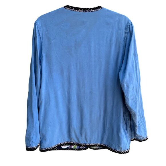 Koos Of Course Vintage Womens Reversible Blue Floral Silk Button Jacket Blazer S - Picture 2 of 11